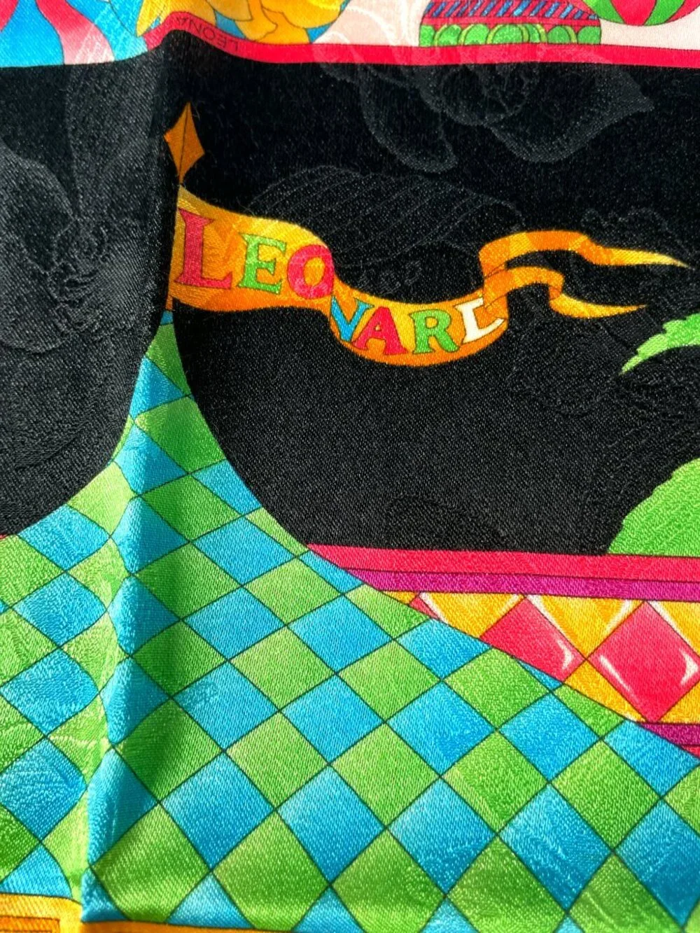 Leonard Vintage Silk Scarf – Floral Hot Air Balloon Motif